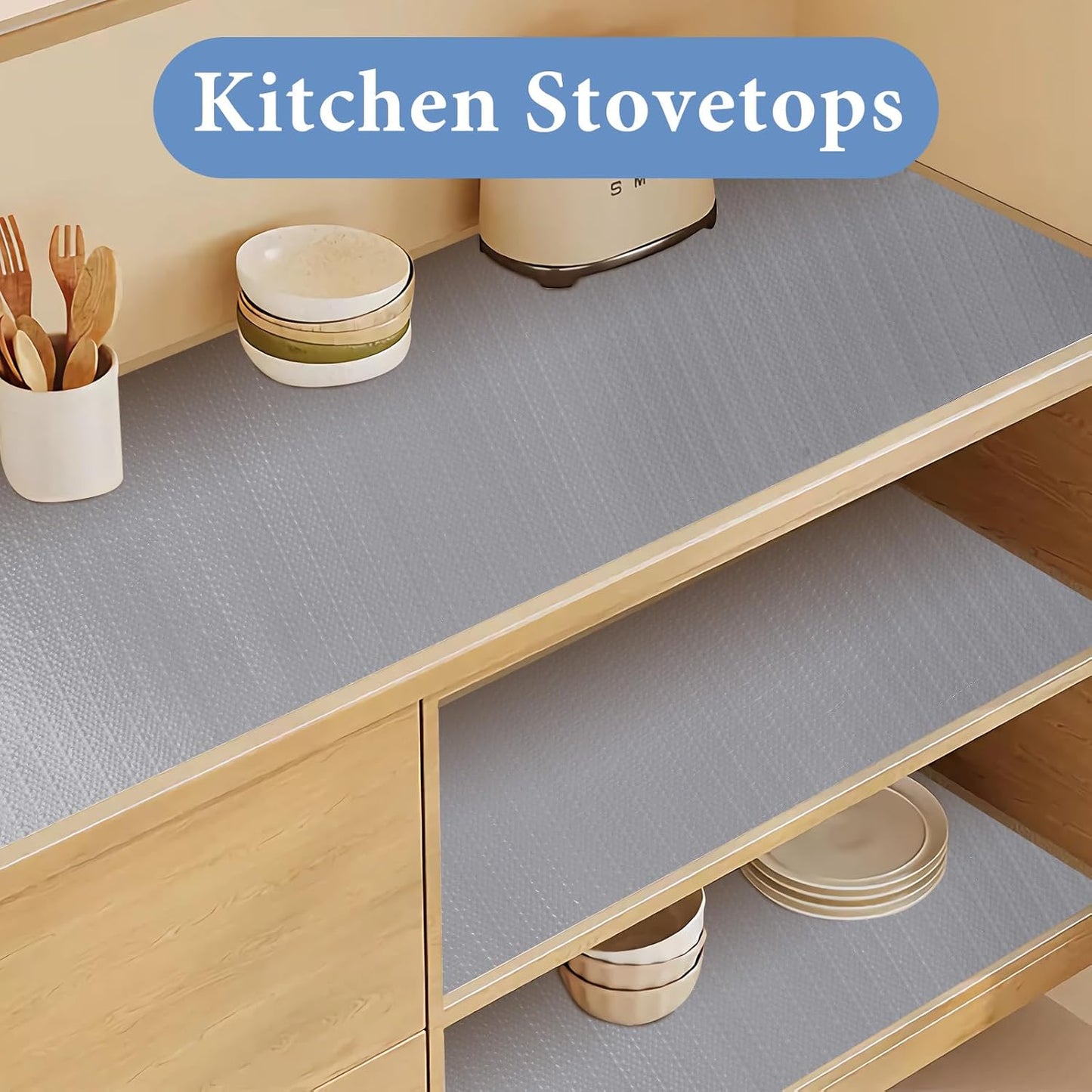 Shelf Liners for Kitchen Cabinets Non Adhesive Drawer Liner 23.6in x 30FT Pure Grey Thickened Shelf Liner Strong Non-Slip Easy to Clean for Tool Box Refrigerator with Knife and Tape Measure