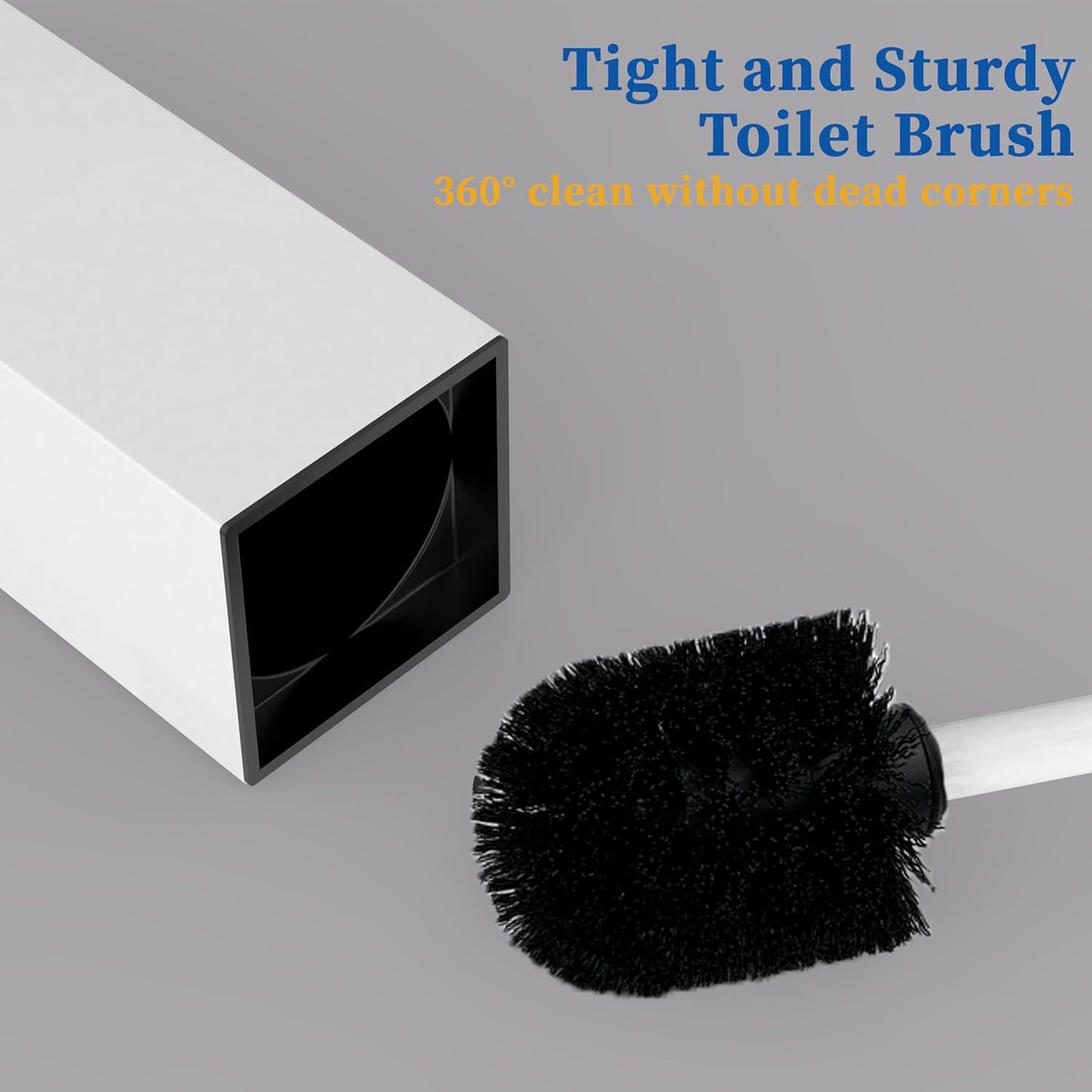 RUACQ Toilet Brush and Holder Set 2pcs,Square Toilet Bowl Brush for Bathroom with 304 Stainless Steel Handle Toilet Cleaner Brush with Durable Scrubbing Bristles,Splash-Proof (White)