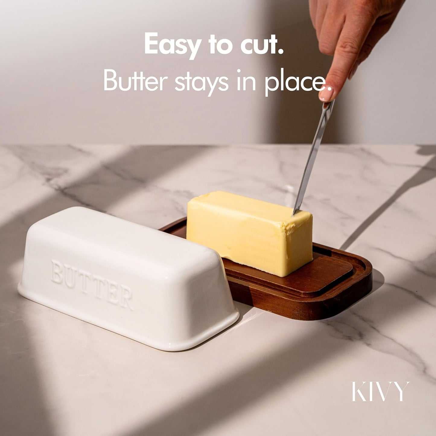 KIVY Ceramic butter dish with airtight lid that keeps butter soft - For countertop and refrigerator door shelf - Butter dish ceramic - Butter holder for counter - Covered butter dishes