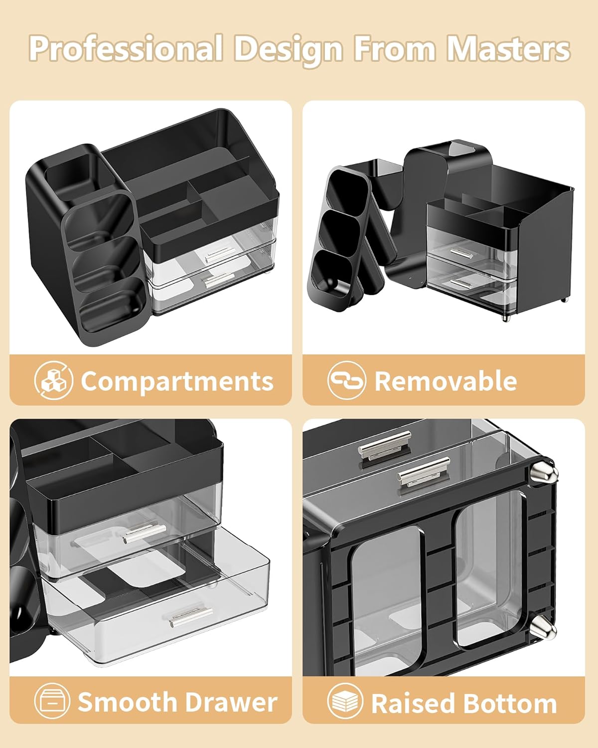 Makeup Organizer with Drawers, Skincare Organizer (Large Size Thick), Storage Box Cosmetic Display Cases, Make up Organizers for Vanity, Dresser, Desk, Kitchen, Countertop (black)