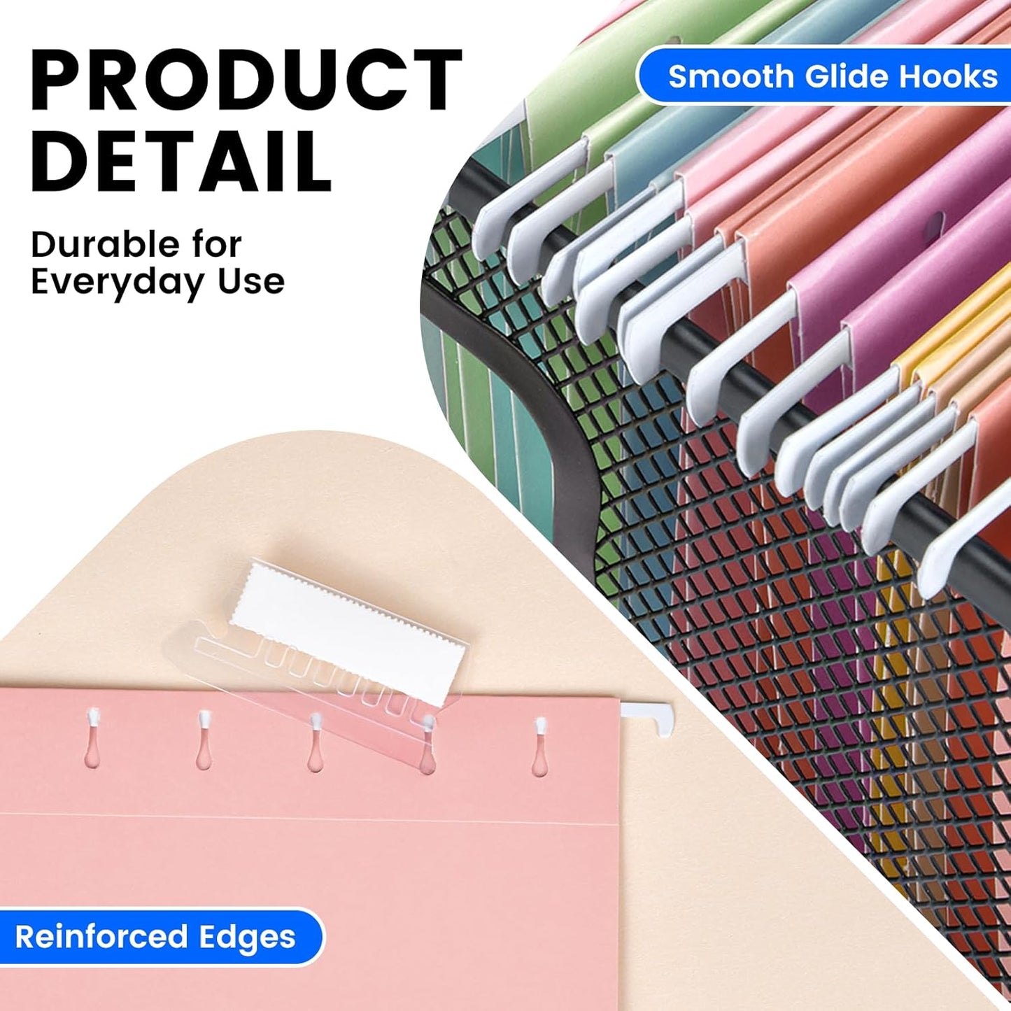 50-Pack Pastel Hanging File Folders, Letter Size with 55 Transparent Label Cards, 60 Sticker Labels,1/5-Cut Tabs–Home Office & Filing Cabinets