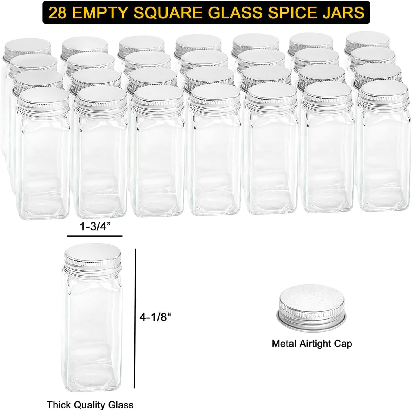 SpaceAid Spice Rack Organizer with 28 Spice Jars, 386 Spice Labels, Chalk Marker and Funnel Set for Cabinet, Countertop, Pantry, Cupboard or Door & Wall Mount - 28 Jars, 13.4" W × 10.8" H, White