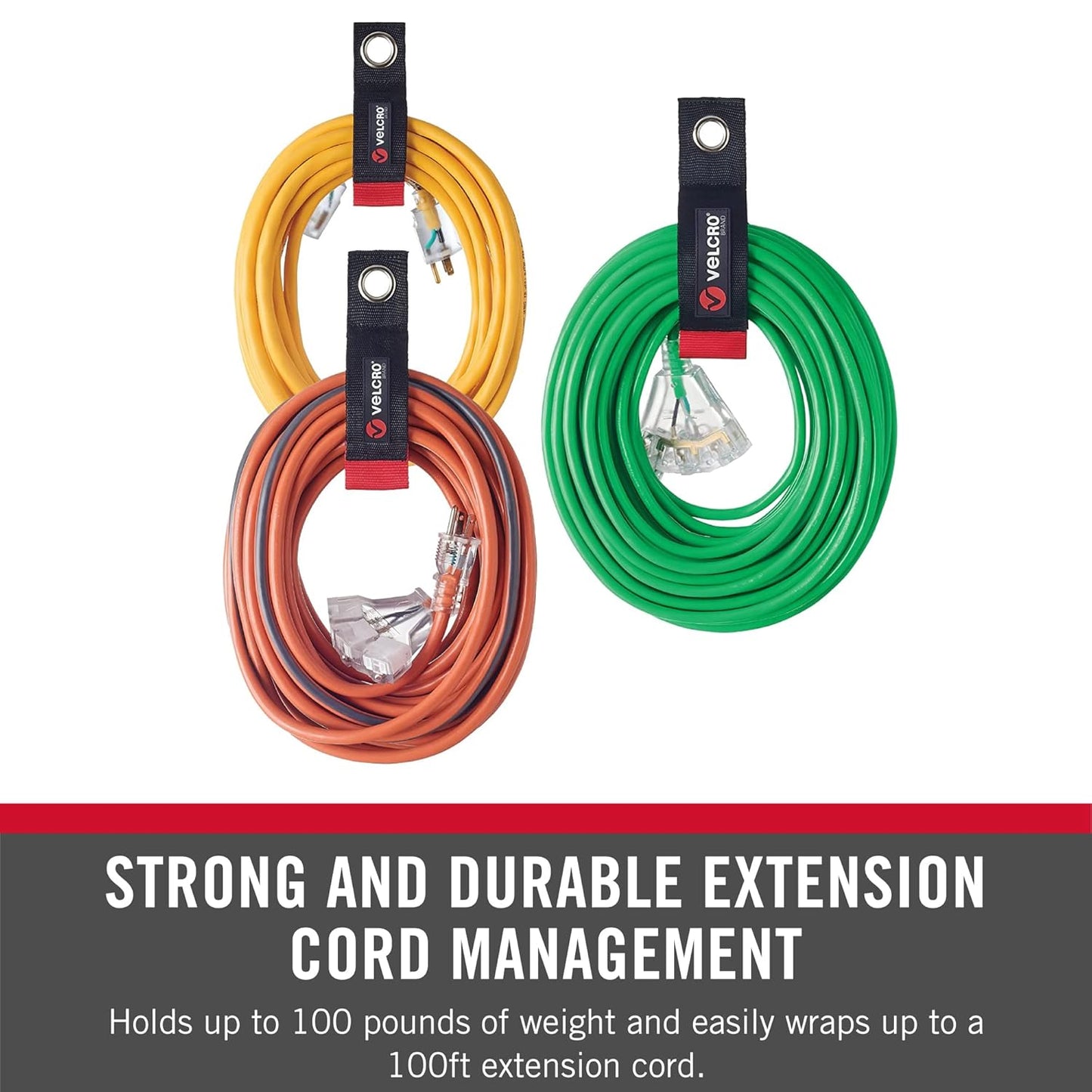 Velcro Brand Easy Hang Extension Cord Holder Organizer Variety Pack | Holds 60-100lbs, Heavy Duty Straps Fit Easily on Hooks or Nails | Perfect for Garage Organization | 3-pk 10",14" and 18", Black