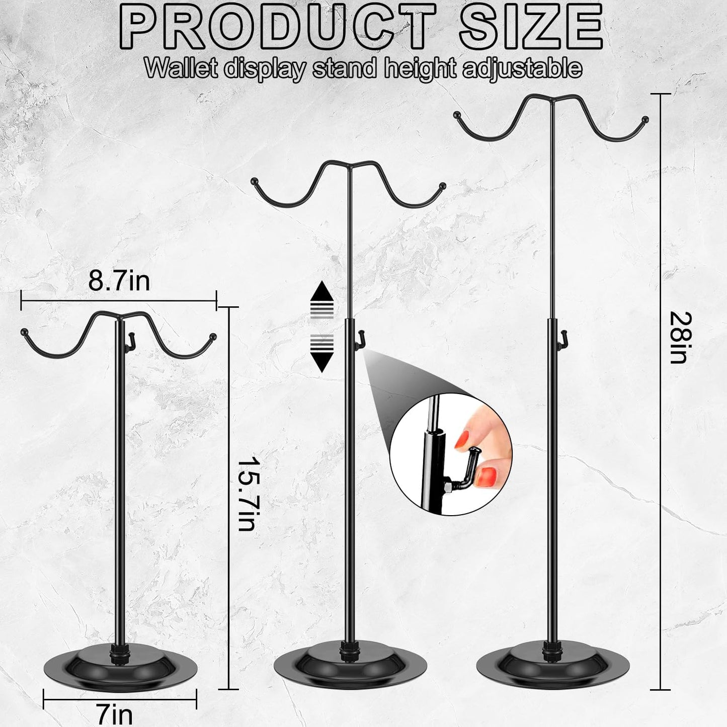 4 Pcs Purse Display Stand Adjustable Height Handbag Display Stand Metal Handbag Stand Holder Double Hook Purse Holder Stand for Home Store Boutique Counter, Black