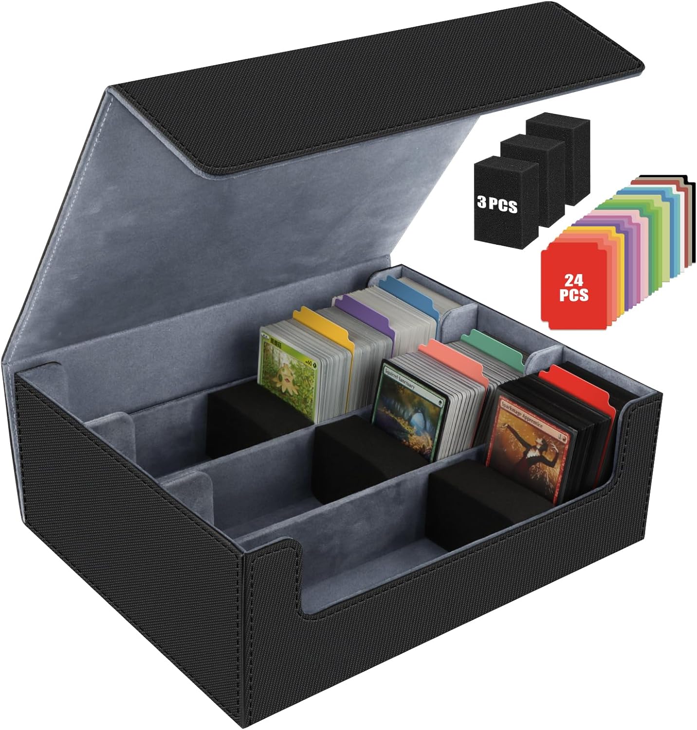 AOBOPLE Trading Card Storage Box,1800+ Card Box Storage with 24 Dividers and 3 Foam Supporters PU Leather Magnetic Cards Deck Case for MTG,TCG, Magic and Sport Cards,Great Gift for Card Collectors