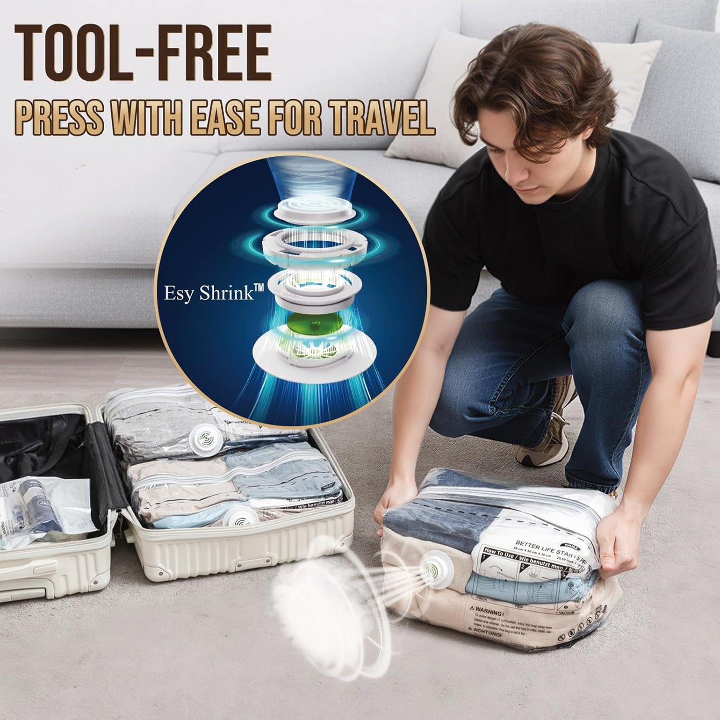 TAILI 10 Pack Cube Vacuum Storage Bags, Medium Size (25x19x11 inch), Vacuum Seal Bags for Clothing, Travel Compression Packing for Clothes, Blankets, Baby Clothes, Travel Essential