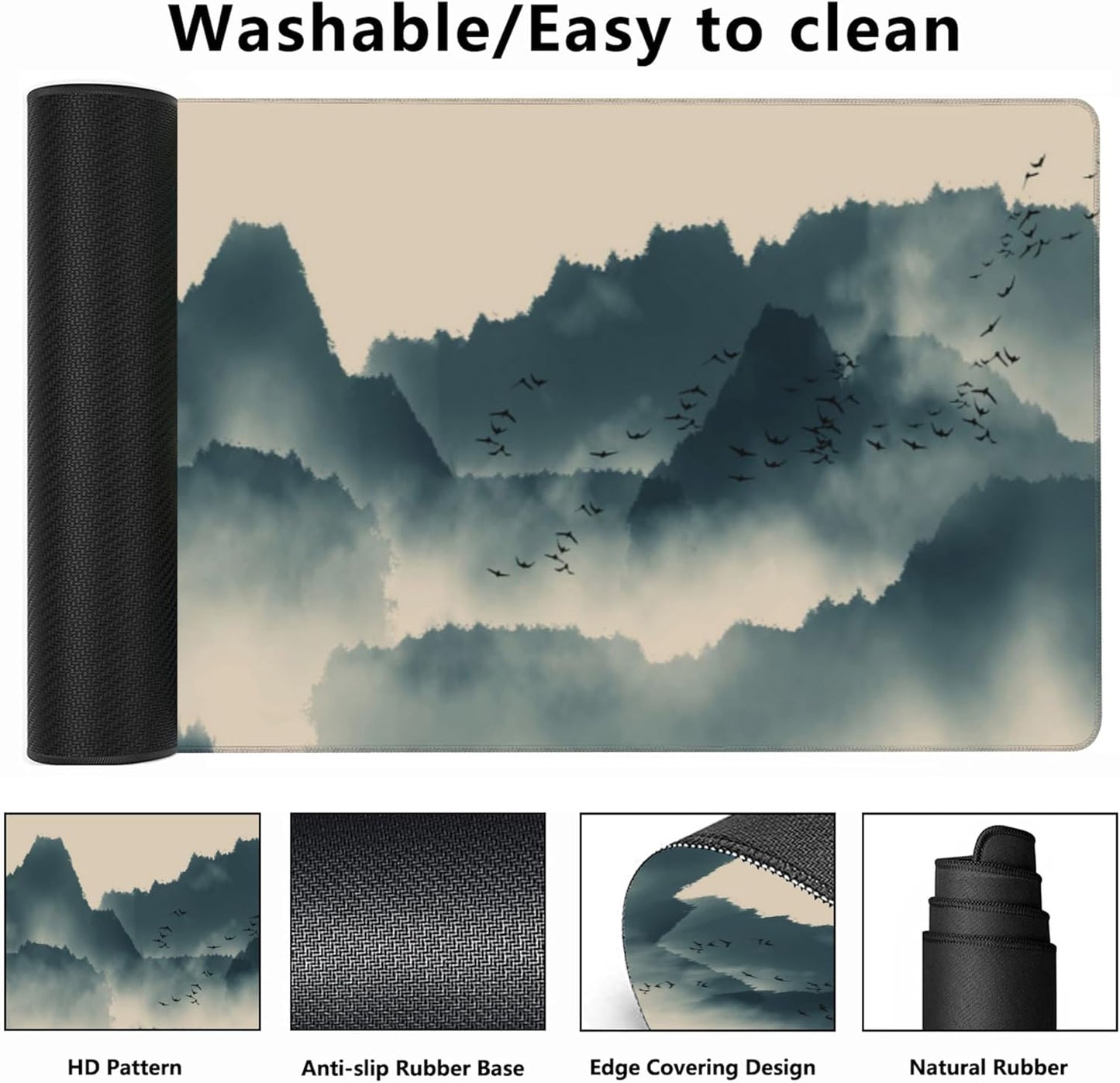 Gaming Mouse Mat Ink and Water Landscape Painting Large Mouse Pad Extended Mouse Pad Desk Mat Non-Slip Rubber Base Mice Pad Desk Pad for Office Game Home 35.4x15.75 in