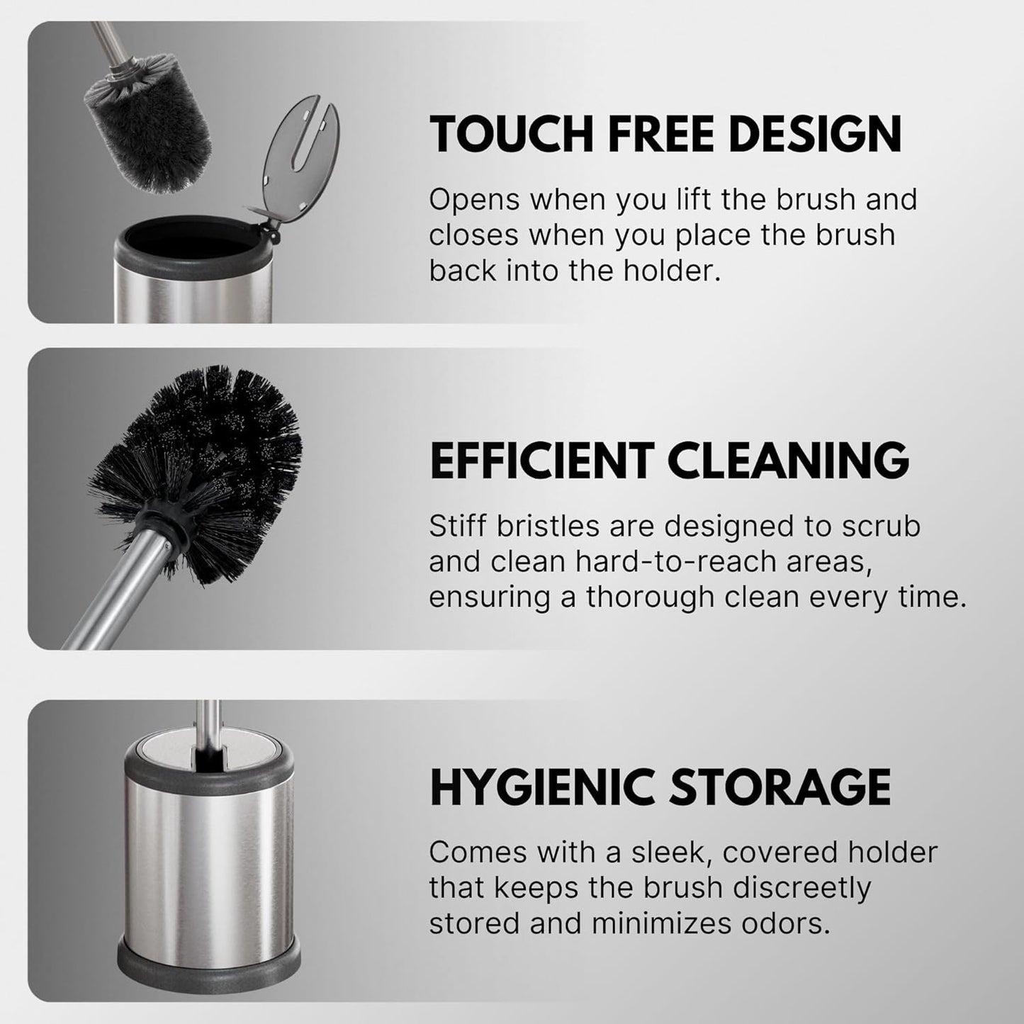 ToiletTree Products Toilet Brush with Lid - Sleek Toilet Bowl Brush and Holder - Toilet Scrubber Brush Set with Heavy-Weight Base - Lidded Toilet Bowl Cleaner Brush and Holder - Chrome (2 Pack)