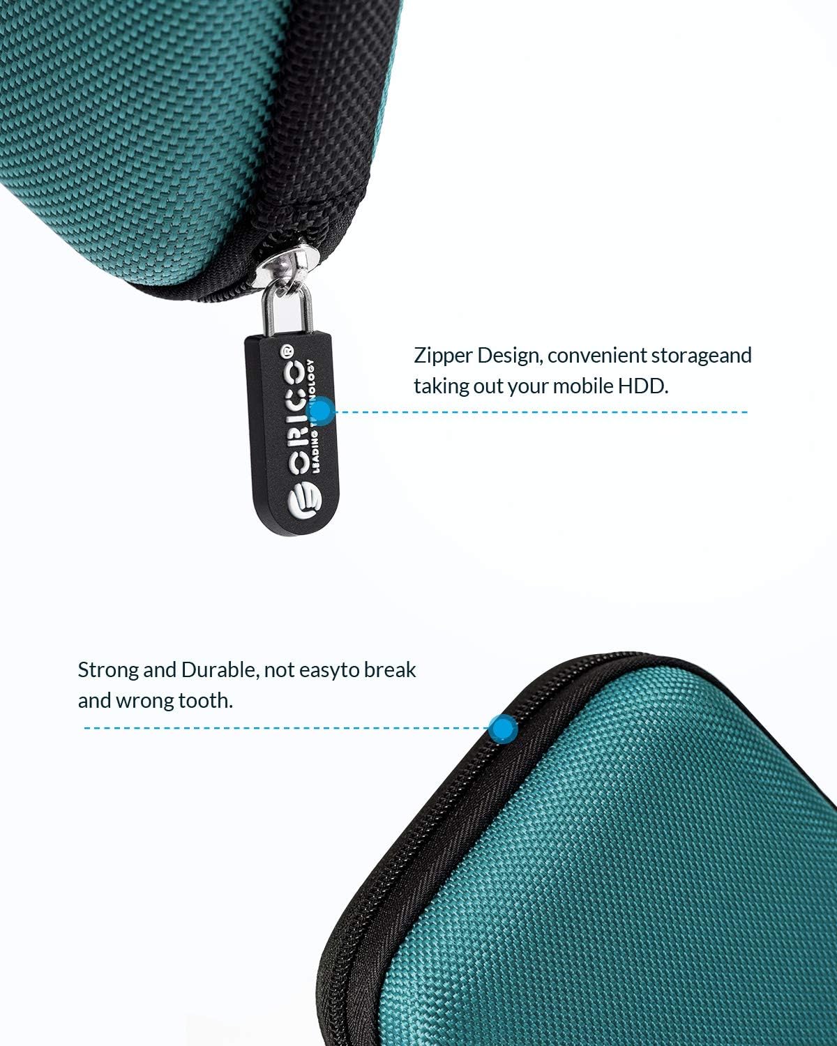 ORICO Hard Drive Case 2.5 inch External Drive Storage Carrying Bag Waterproof Shockproof with Inner Size 5.5x3.5x1.0inch for Organizing HDD and Electronic Accessories, Blue(PHD-25)