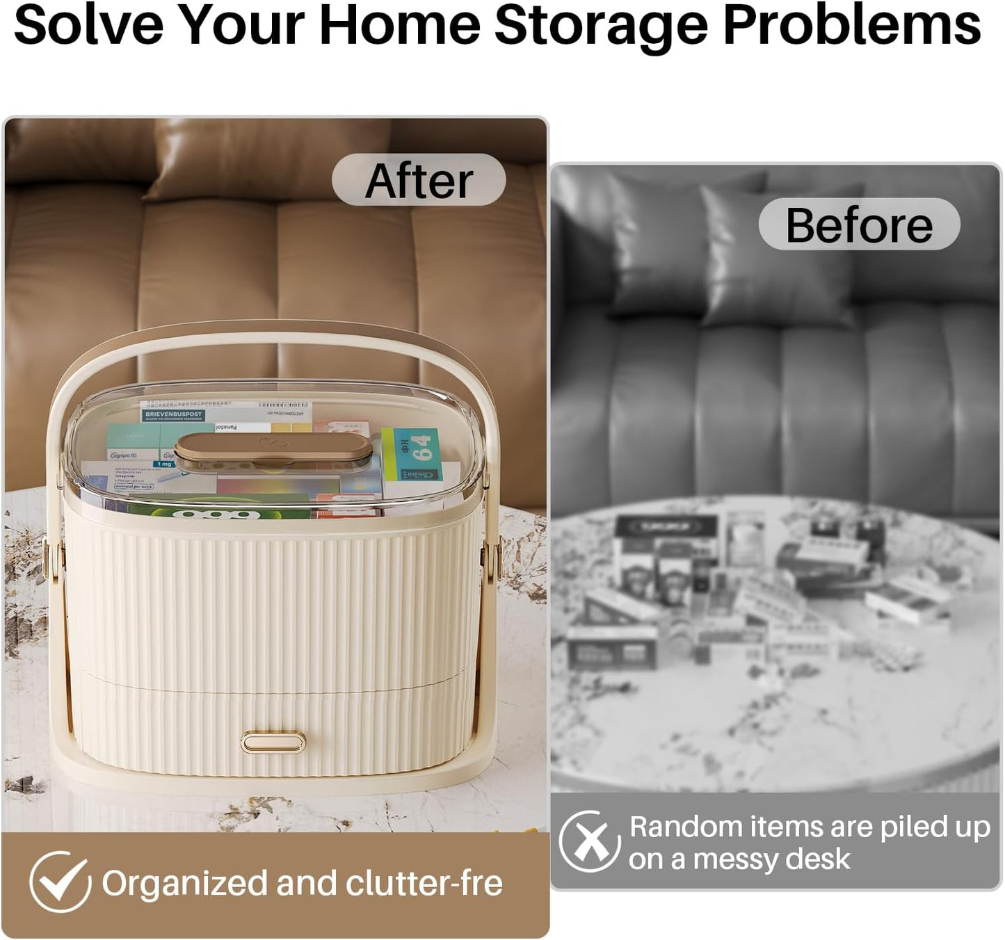 Two-Medicine Organizer, Portable Medicine Cabinet Organizer, Empty First Aid Kit with Drawers for Home, and Portable Travel Pill Organizer.