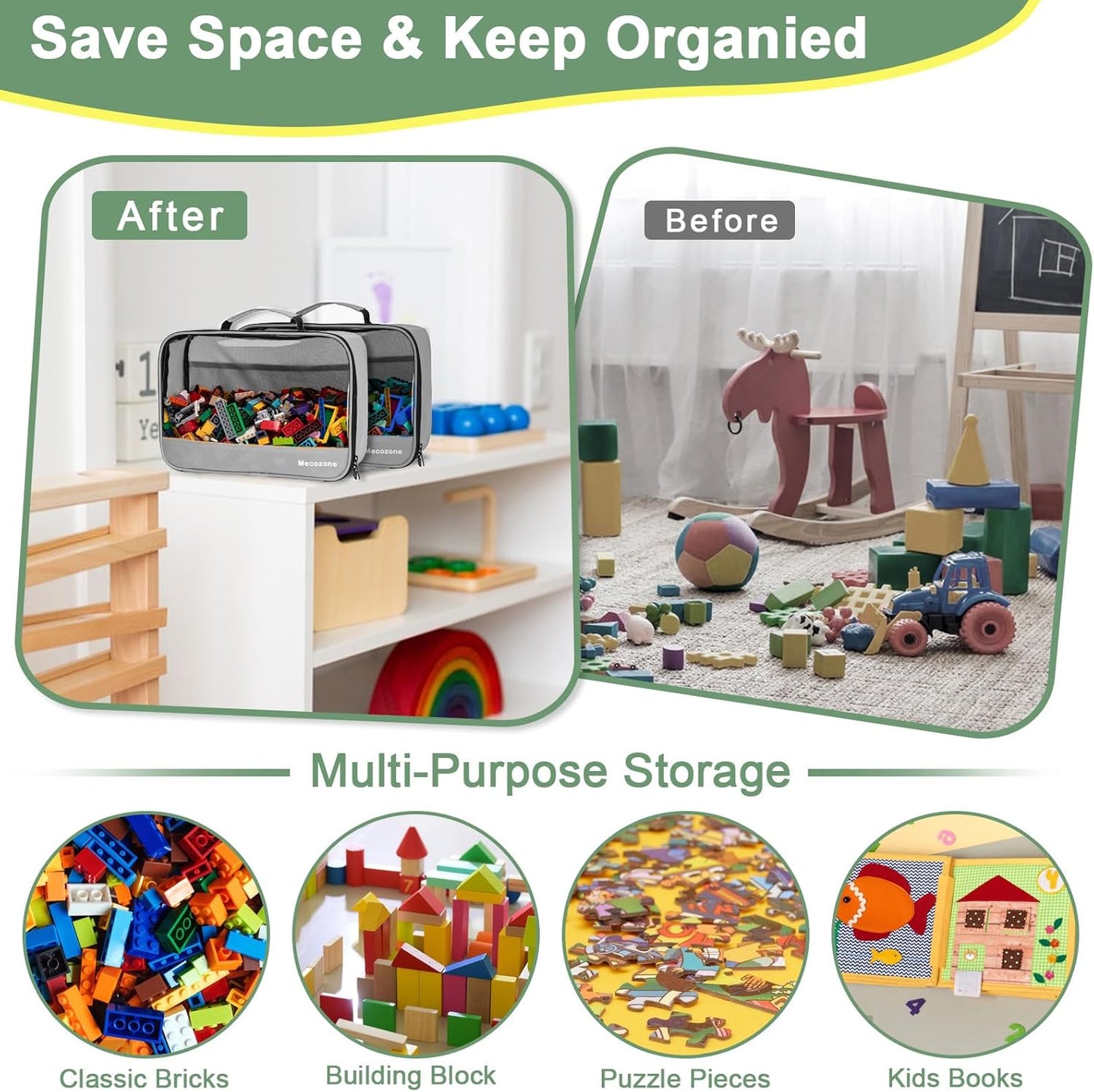 4 PCS Toys Storage Bag, Classic Bricks Building Set Storage Bag, Travel Case for Building Toys, Puzzles, Grey