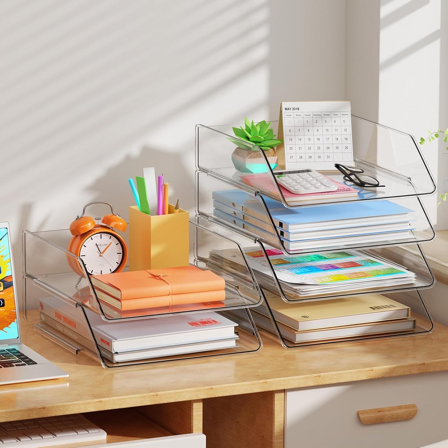 YKLSLH 4 Tier Paper Organizer Letter Tray - Acrylic Stackable Desk File Organizer, Clear Paper Sorter Office Organizer for Letter/A4, Office File Ipad Books Notes Etc
