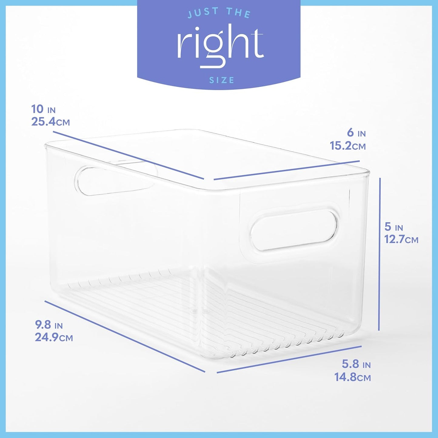 primebox Plastic Food Storage 4 Pack Clear Container Bin with Handles for Organizing Kitchen, Pantry, Fridge, Freezer, Pantry,Bathroom. 10"x6"x5"