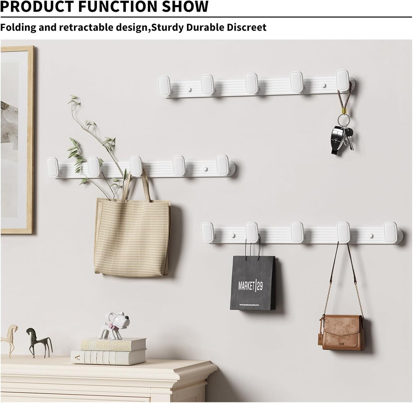 Coat Rack Wall Mount White, 5 Hooks Rack Metal Coat Hanger Wall for Hanging Hat Purse and Robes, Towel Hook for Bathrooms and Entryway (1 Pack)