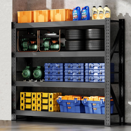 48" W Garage Shelving,4-Tier Heavy Duty Storage Shelves Unit with Adjustable Metal Shelf for Warehouse,Basement,Workshop,4200LBS,48" W x 24" D x 79" H,Black
