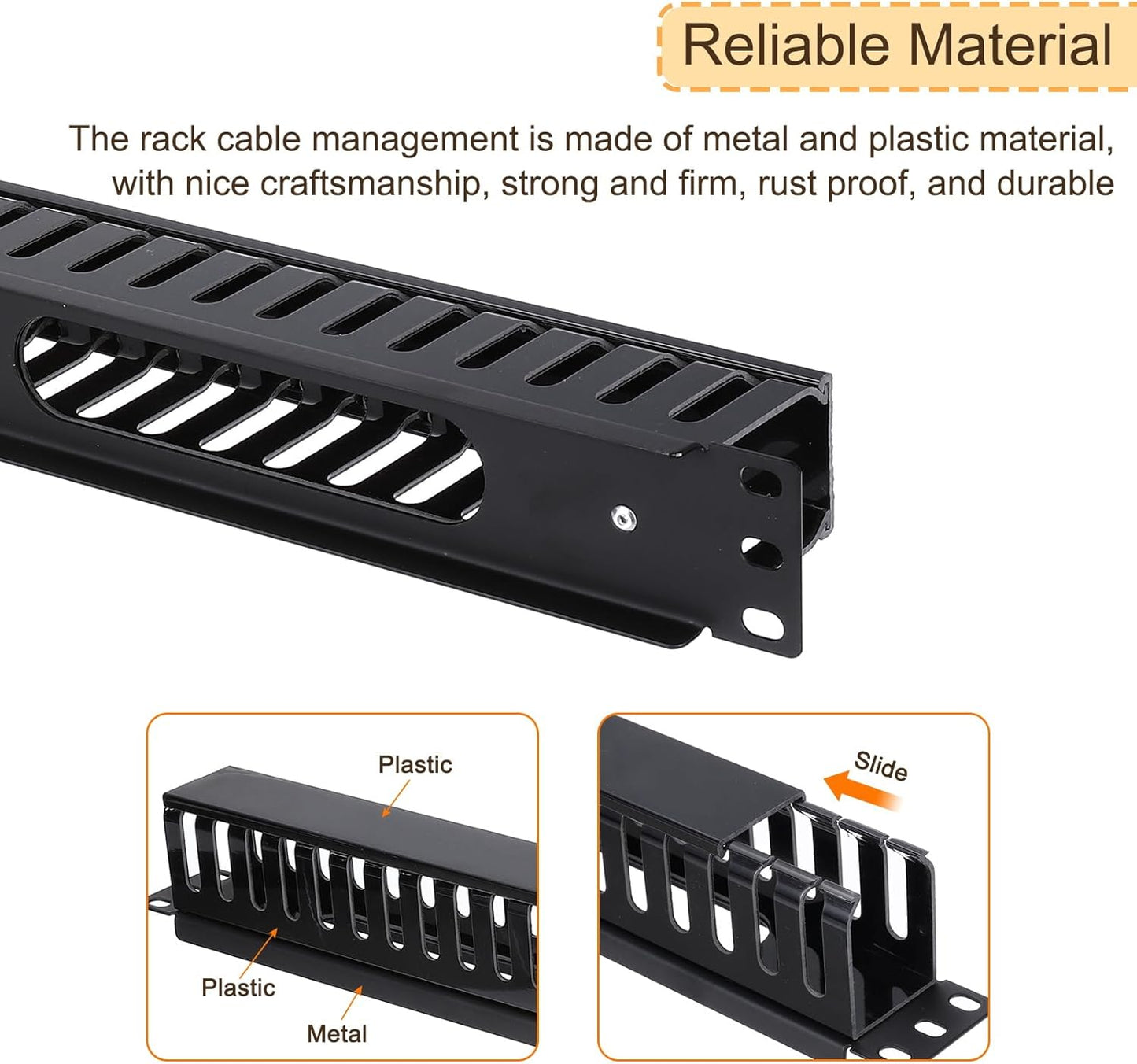 PATIKIL 1U 19 Inch Cable Manager, 6 Pack 24 Slot Horizontal Rack Mount Wire Management Metal Finger Duct Wire Organizer for Network Cabinet, Black