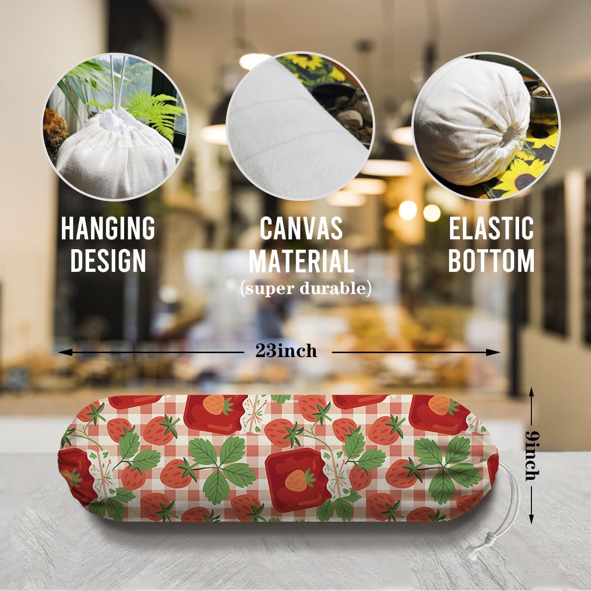 Fruits Plastic Bag Holder, Strawberry Grocery Bags Storage Organizer, Reusable Shopping Bags Holder Dispenser for Kitchens Pantry, Housewarming Gift, Kitchen Pattern Garbage Bag 45