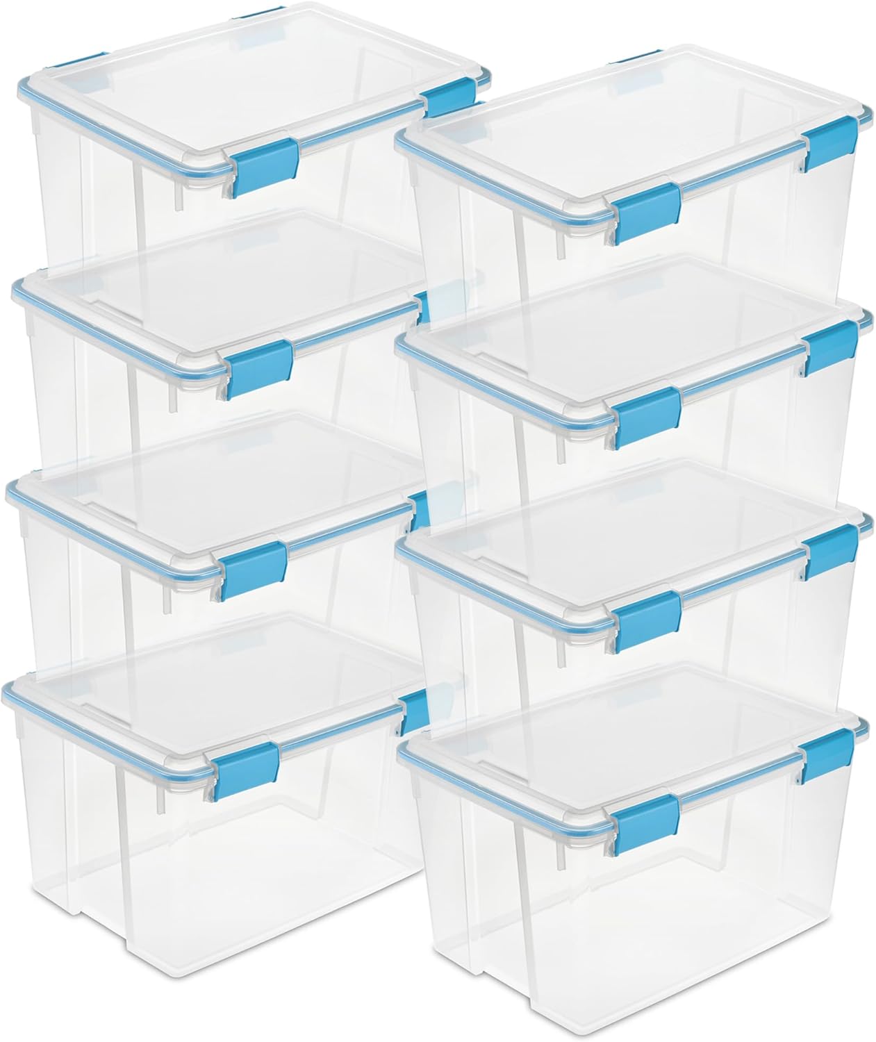 Sterilite 8-Pack Gasket Box, Weather-Resistant Storage Bins with Latching Lids, 54 Quart - Heavy-Duty Organizing Containers for Closet, Bathroom, and Office