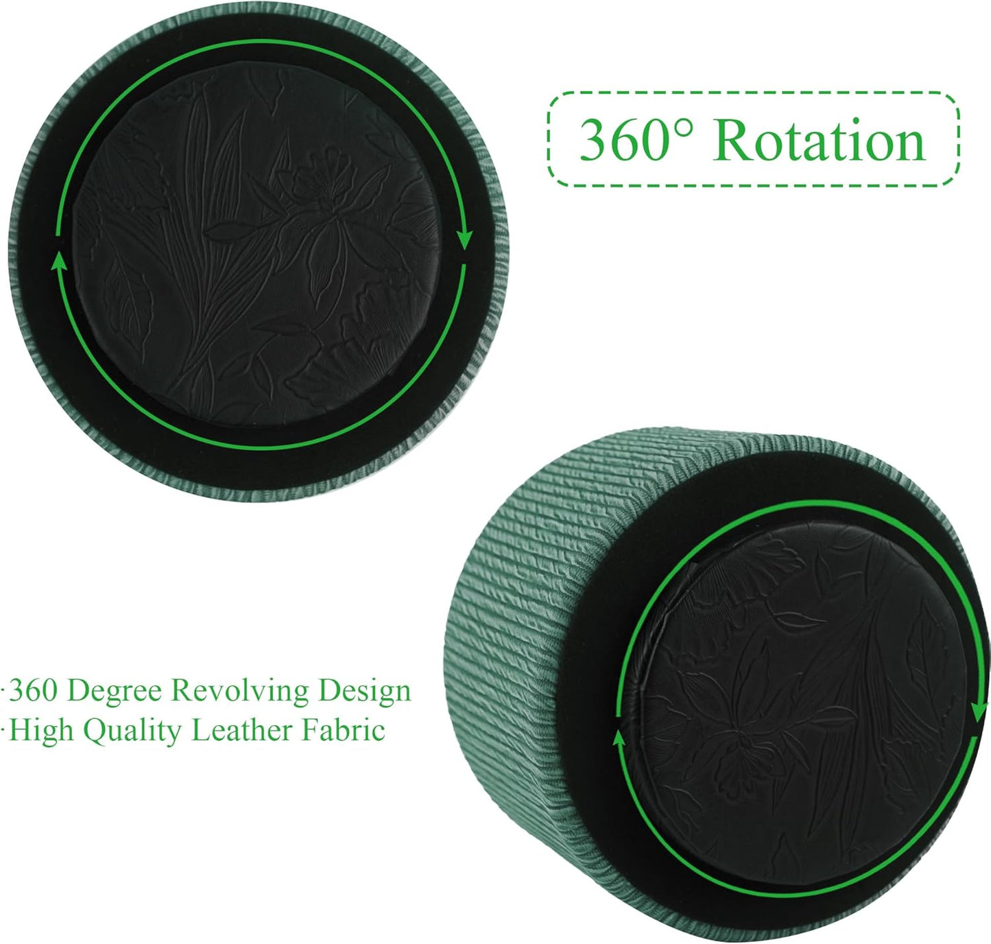 Round Leather Art Supply Organizer,Remote Control Holder,360 Degree Spinning,Multi-Functional Pencil Holder,4 Compartments Desktop Stationary Organizer(1-Wood Green)