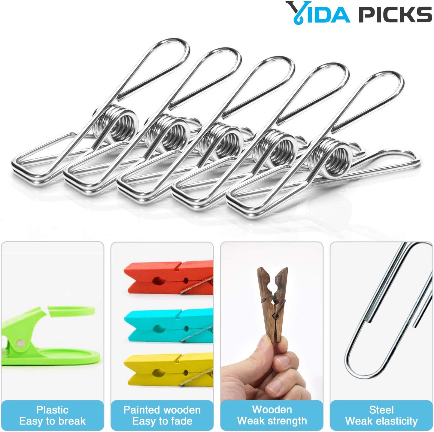 40 Pack Wire Clothes Pins Heavy Duty Outdoor, Stainless Steel ClothesPins for Hanging Clothes, Metal Clothes Pegs, Clothing Clips, Laundry Pins 1.8mm Diameter 6cm Long