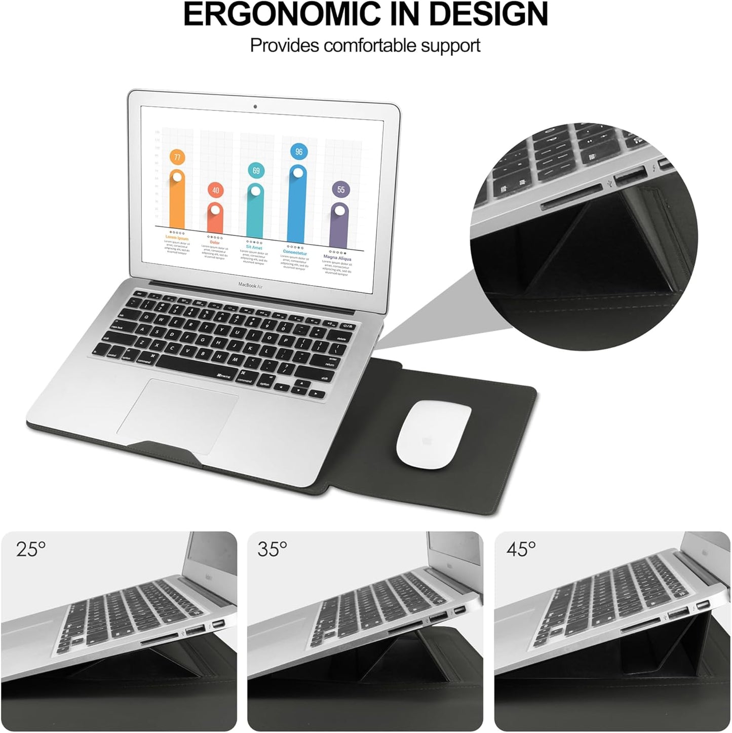 13.3'' /13.6'' Laptop Sleeve Case Leather Bag with Stand Compatible with MacBook Pro 14/MacBook Air 13(M1 M2)/13.3'' Yoga/Dell XPS 13/HP/Matebook 14'' Laptop case, Grey