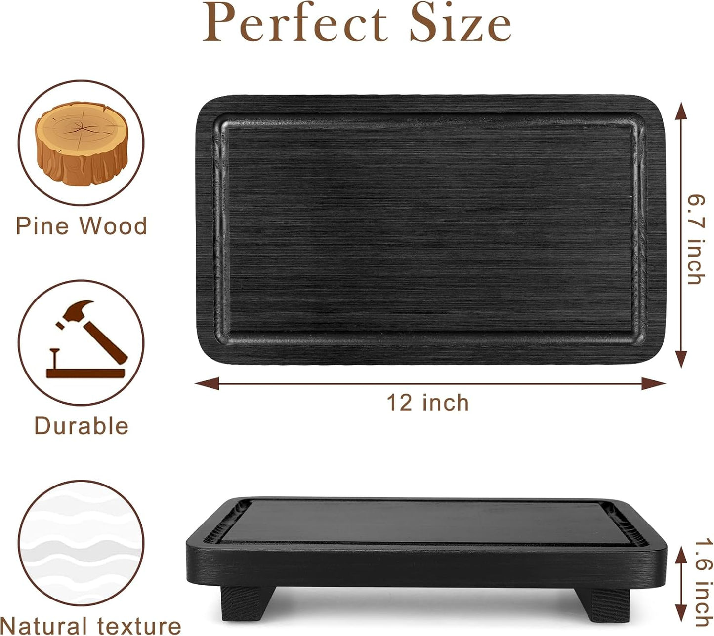 Black Bathroom Counter Organizer Tray Wood Riser Kitchen Countertop Trays Wooden Pedestal Display Stands Dish Soap Dispenser Holder for Bathroom Decor Kitchen Sink Accessories Vanity Tray