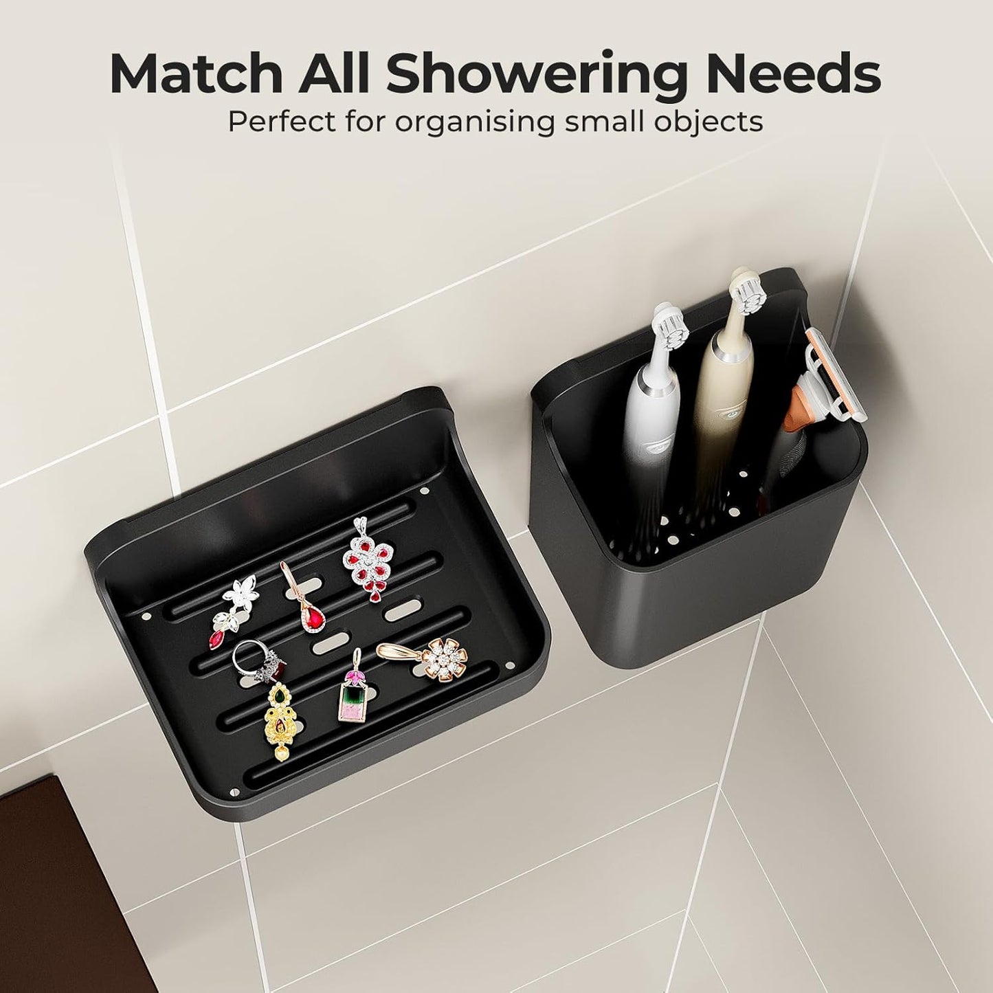 Orimade Shower Caddy 4-Pack, No-Drill Adhesive Shelves for Bathroom, Rustproof ABS Storage Organizer Set, Black
