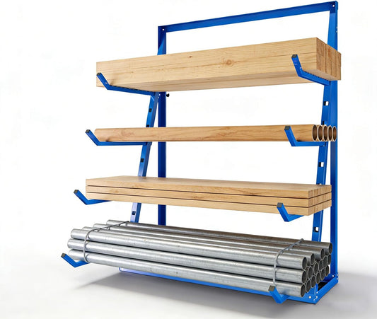 48x16x62'' Heavy Duty 4 Tiers Horizontal Lumber Storage Rack, 2400lbs Load Alloy Steel Lumber Pipe Organizer Shelf, Adjustable Bar Storage Cantilever Rack for Garage Workshop, Woodworking Shop