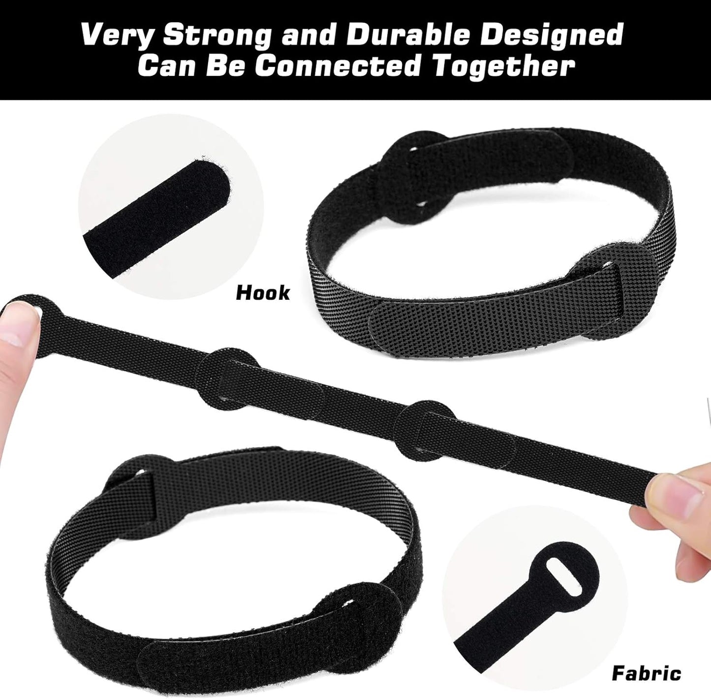 150PCS Reusable Cable Ties - 4+6+8+10inch Multi-Purpose Cable management Hook & Loop Cable Straps Wire Ties,Adjustable Fastening Cord Organizer,Cable Organizer for Home,Office and Data Centers,Black