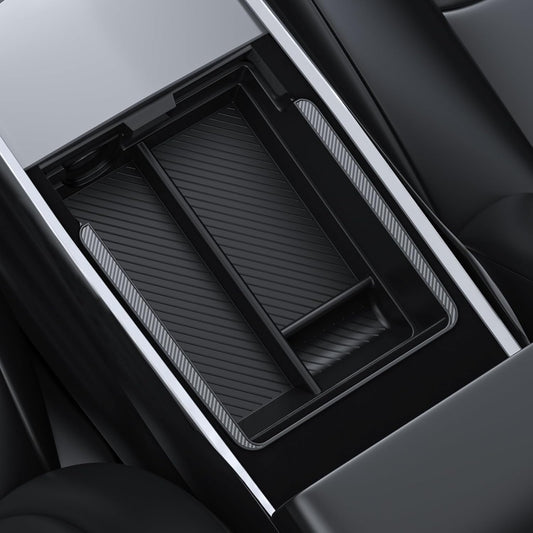 BASENOR 2021-2024 Tesla Model Y Model 3 Armrest Storage Box (Carbon Edition) Console Organizer Tray for 2021-2023 Model 3 2021-2024 Model Y Interior Accessories