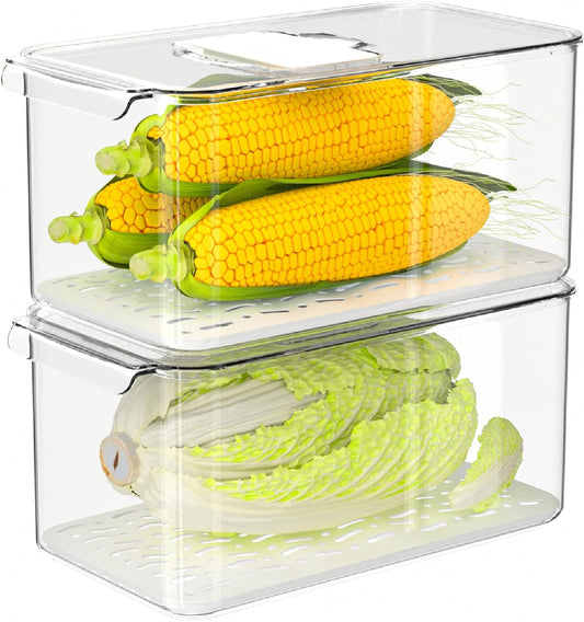 Large Lettuce Keeper Crisper, Vegetable Salad Storage Containers for Fridge, Refrigerator Food Storage Container, Berry Bins 5700 ml - Pack of 2