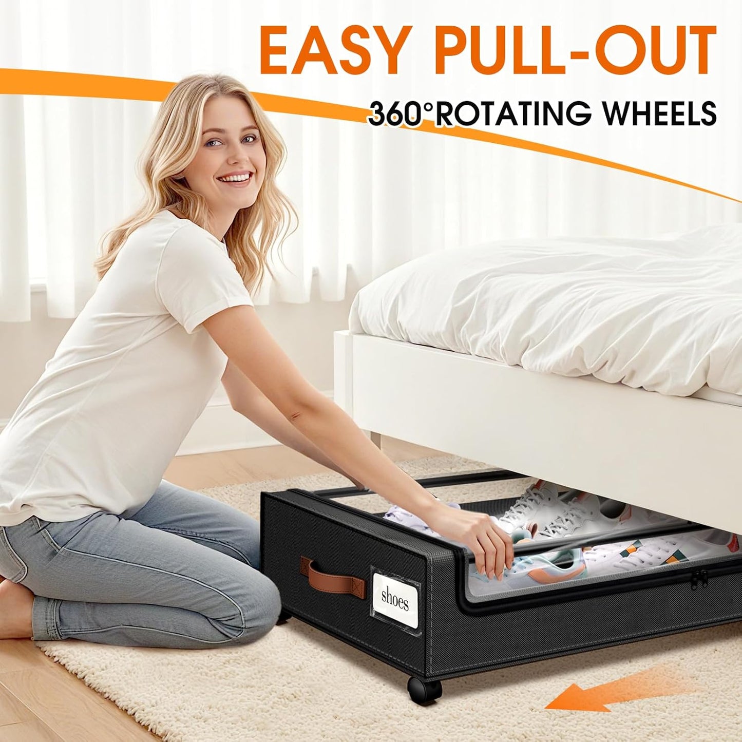 Under Bed Storage with Wheels 1Pack Storage Containers with Clear Window&Label Under Bed Drawers Rolling Under Bed Storage for Clothes,Shoes, Blankets (30.71 x 16.93 x 6.69 in, Black)