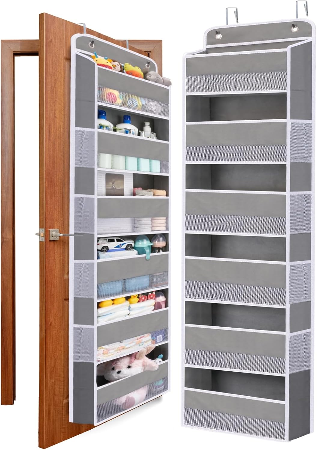 WishJazz Over The Door Organizer 6 Tiers, 50 lbs Tear Resistant Anti-Tilt Behind Door Storage, Door Hanging Organizer for Closet, Nursery, Bedroom, Bathroom, Diaper Organizer, Room storage