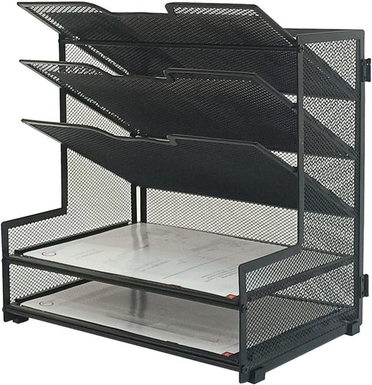 5-Tier Metal Desk Organizer, Office Desk Paper Organizer for Home Office, Black