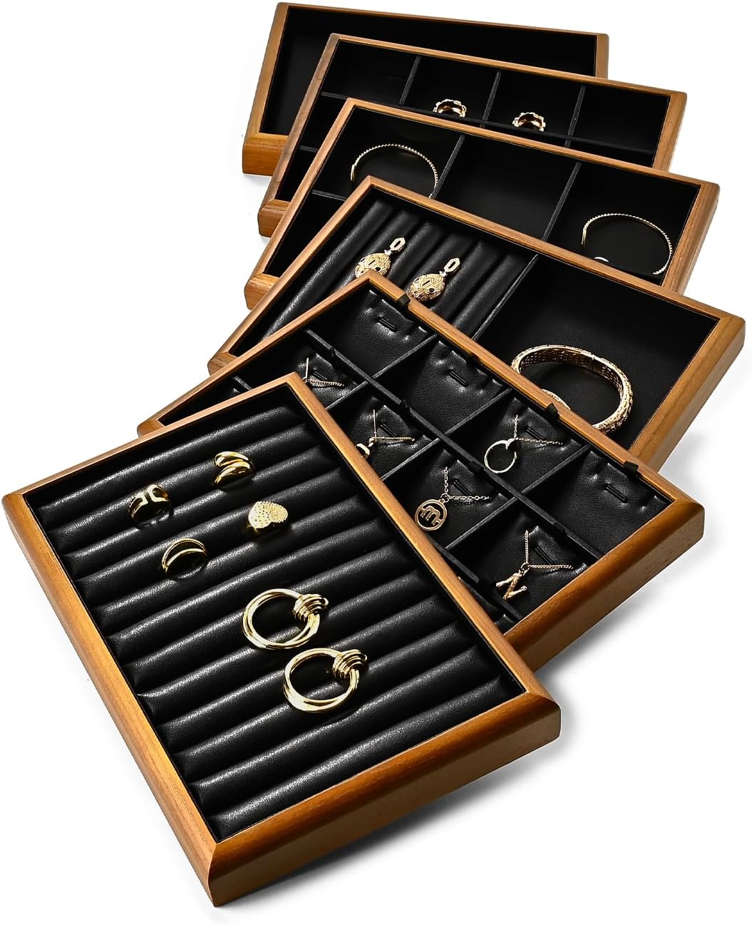 Oirlv Solid Wood 11 Slots Ring Tray Jewelry Organizer Tray Jewelry Drawer Organizer(Black)
