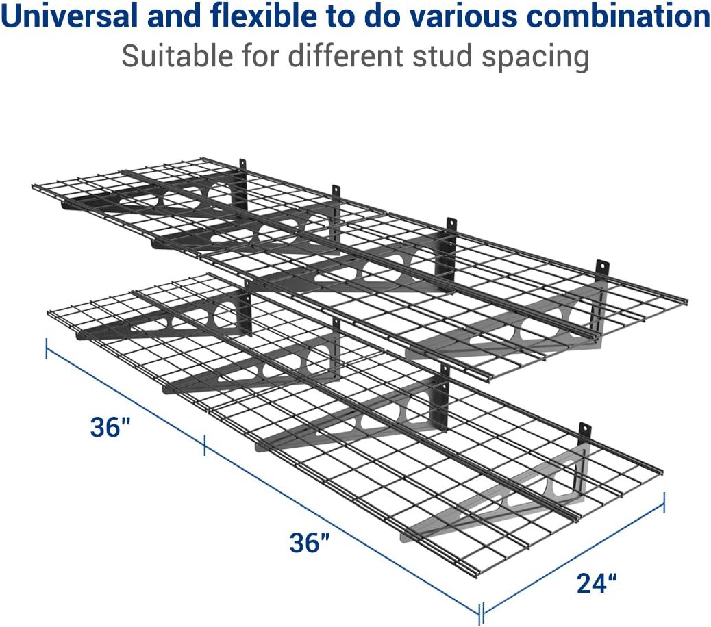 FLEXIMOUNTS WR26B-SBA 2' x 6' Wall Shelf Garage Storage Rack (2 Pack), Black, 24" x 72"