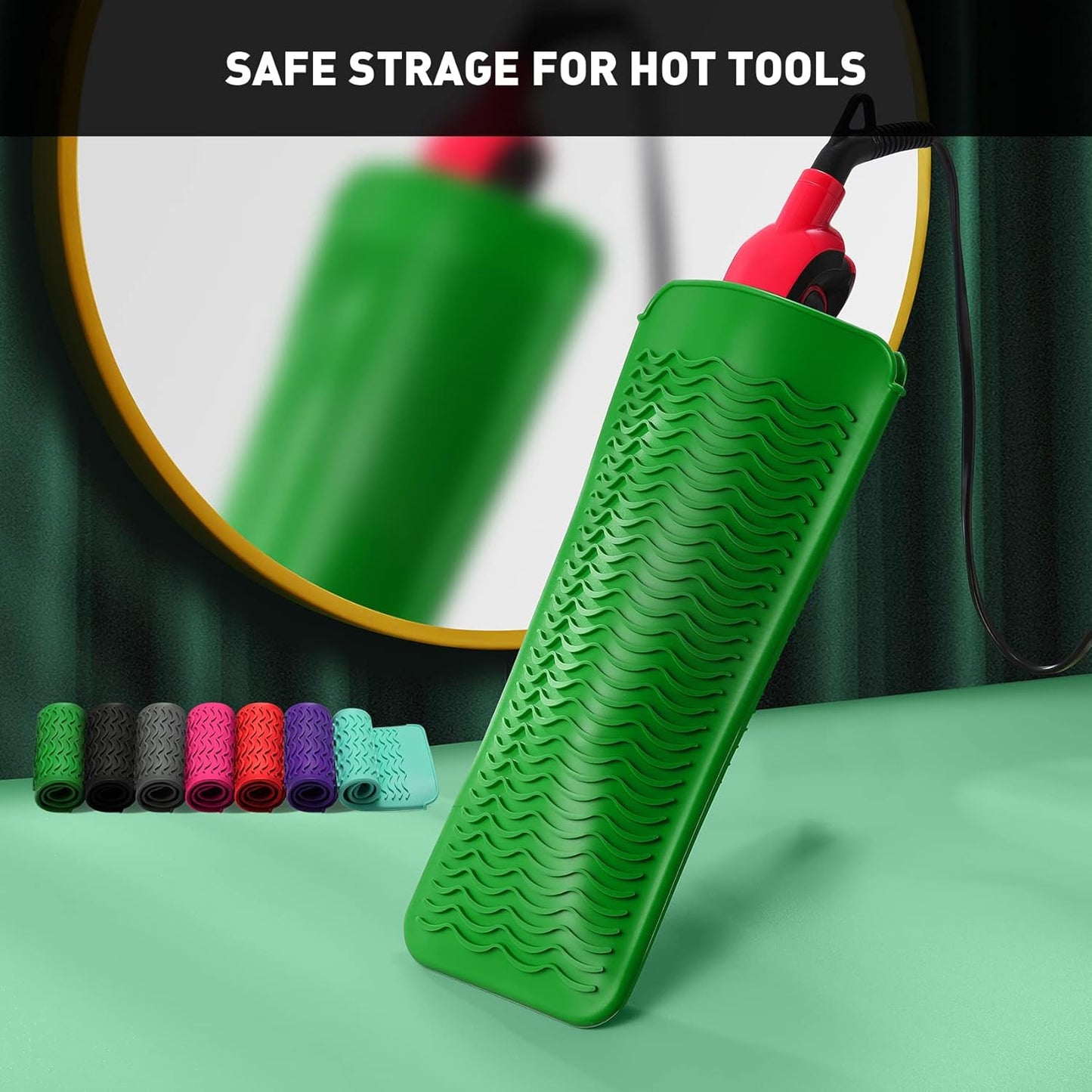 ZAXOP Resistant Silicone Mat Pouch for Flat Iron, Curling Iron,Hot Hair Tools (Green)