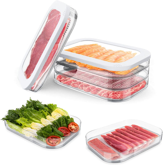 Stackable Deli Meat Container with Drainage Groove and Silicone Lid, Clear Refrigerator Storage Containers for Lunch Meats, Cold Cuts, Bacon, Cheese, BPA Free - 3 Layer