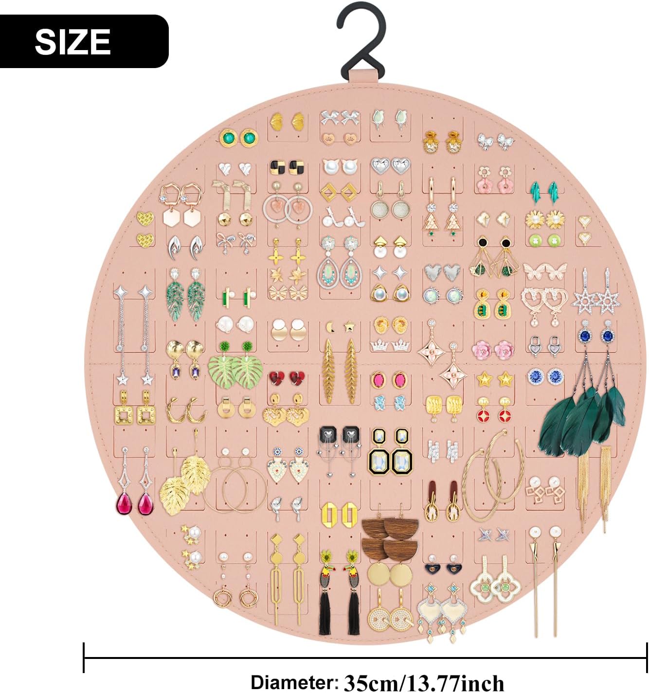 Earring Organizer, Hanging Earring Holder Holds Up to 128 Pairs, Stud Earring Organizer Storage, Round Earring Display Earring Holder Organizer for Women Girls-Pink A
