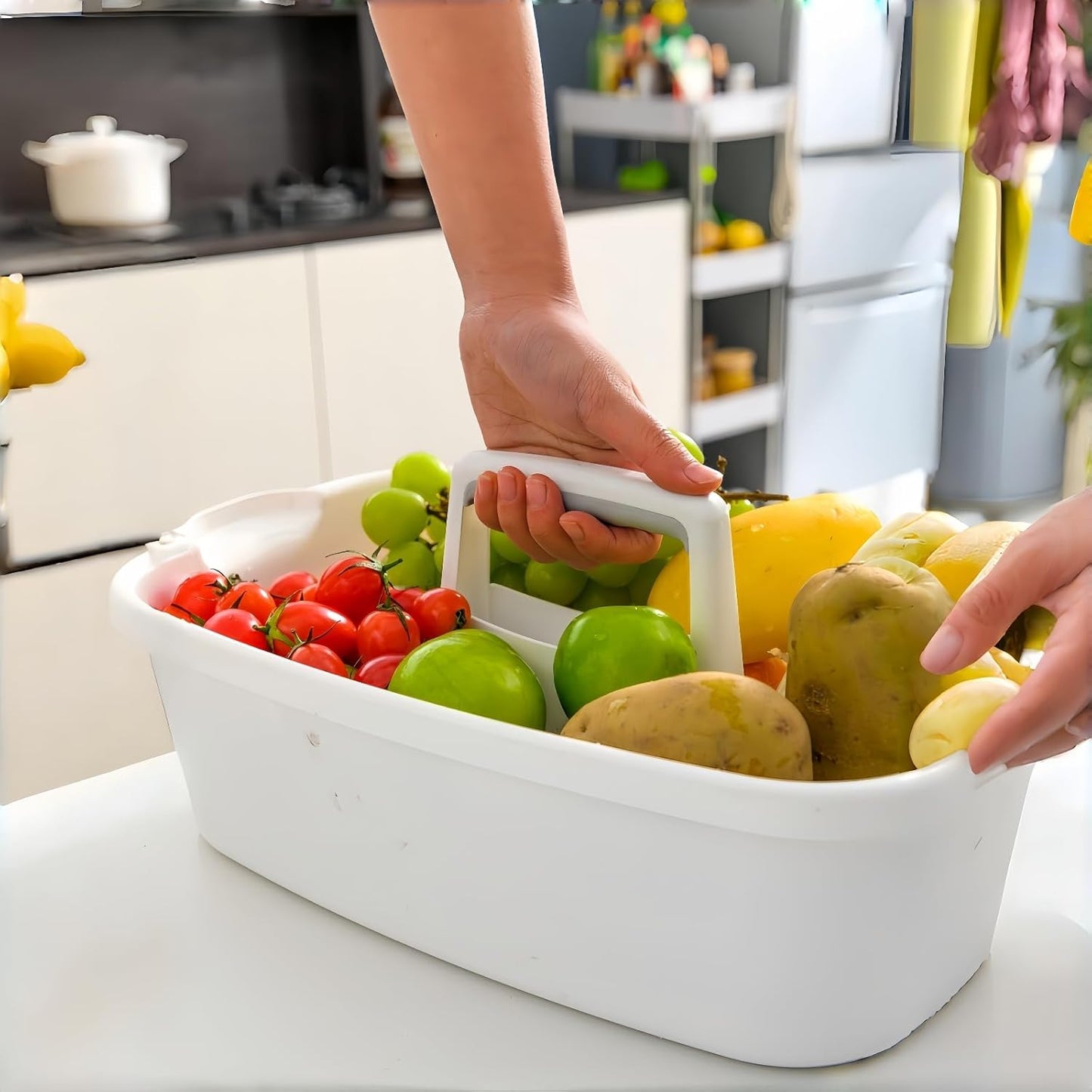 2 Pack Large Cleaning Caddy Portable Shower Basket Supply Organizer with Handle,Plastic Bucket Tool Storage,for Bathroom,Bedroom,Kitchen,Under Sink Storage (White)