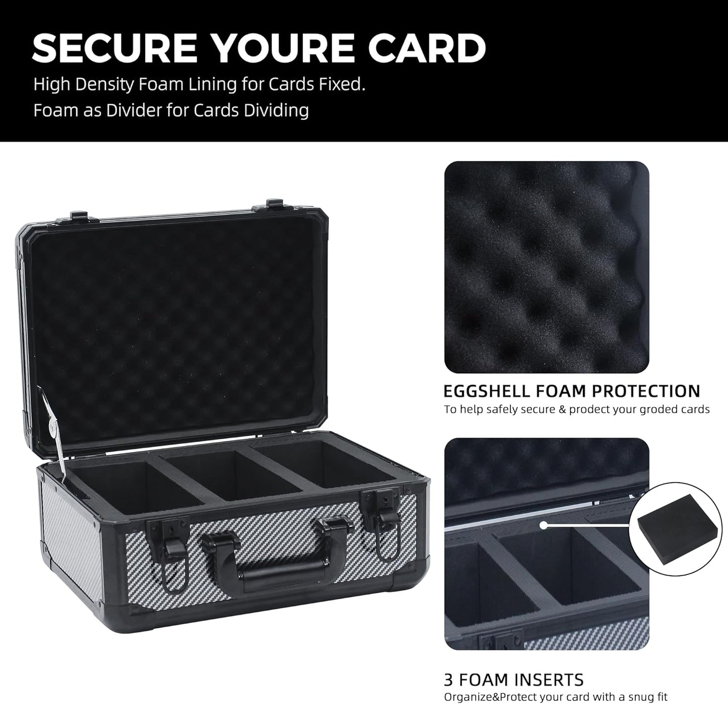 Graded Card Storage Box; Durable Sports, PSA Card Storage Case- Trading Card Storage Box - PSA Slab Case For Top Loaders (CARBON FIBER, 14.17x11.2x7 inches)