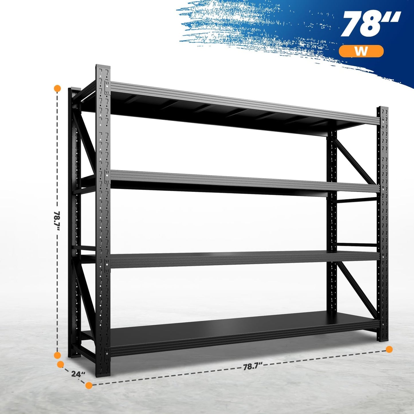 MIIIKO 79" W Storage Shelves,6800LBS Metal Garage Storage Shelving,Heavy Duty Adjustable Unit Storage Shelves for Warehouse,Basement,79" W x 24" D x 79" H,Black