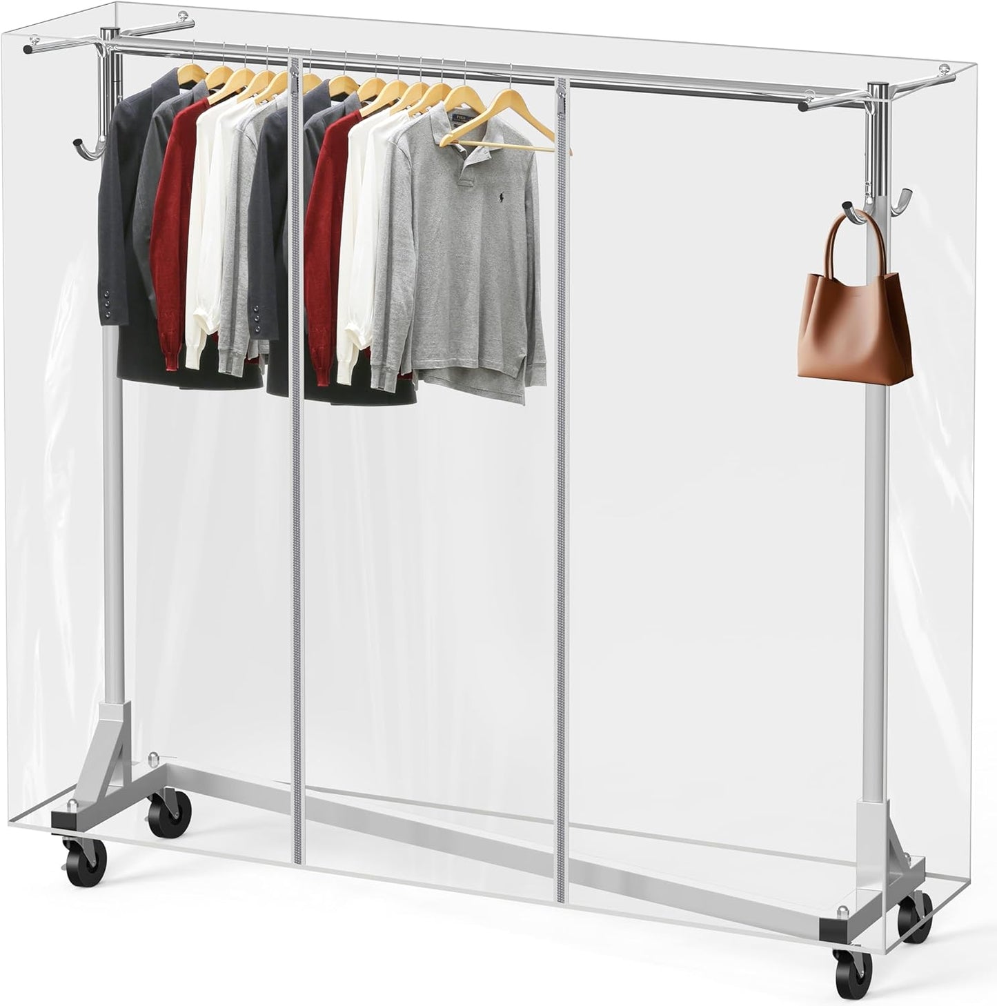 Simple Houseware Industrial Grade Z-Base Garment Rack, 500lb Load with 62" Extra Long bar w/Clear Cover and Tube Bracket