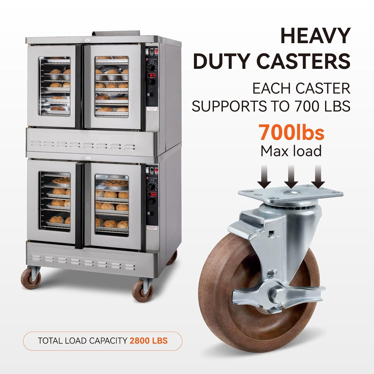 5" Hi-Temp Glass FiIled Nylon Casters, Heavy Duty Casters Set of 4, Industrial Caster Wheels for Commercial Kitchen, Bakery - 2800 lbs Capacity(4 Swivel)