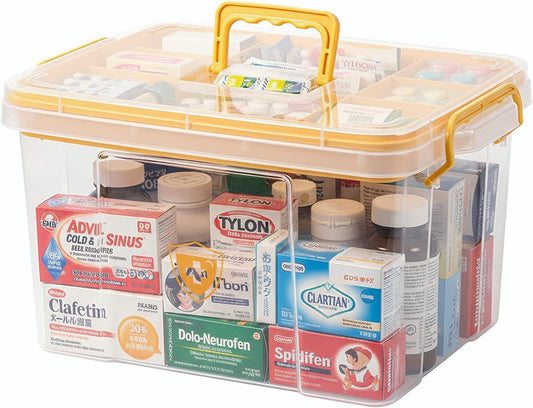 Pulseplay Clear Storage Box Container with Handle Medicine Organizer Box with Removable Tray Multipurpose Medicine Container Chest