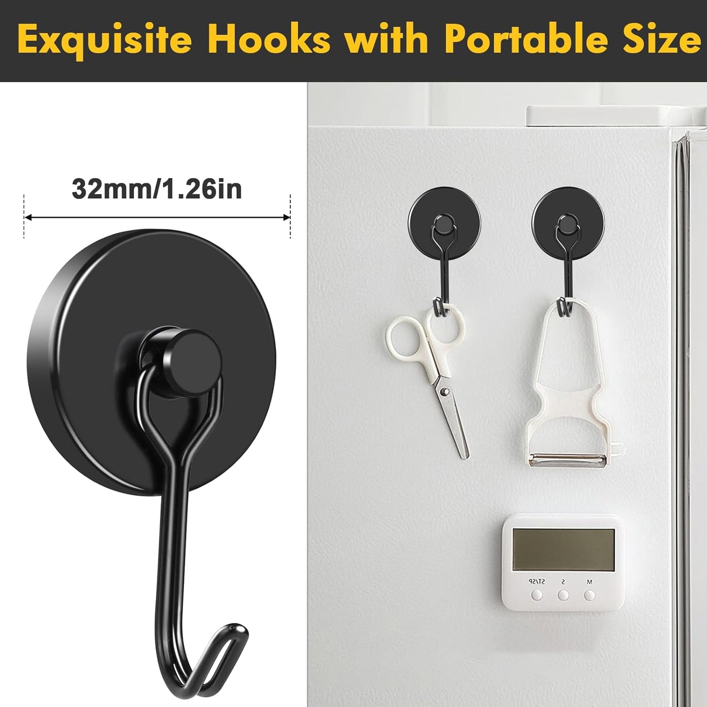 MIKEDE Strong Magnetic Hooks, 120LB Swivel Magnetic Hooks Cruise, Black Neodymium Magnet Hooks Heavy Duty for Hanging, Grill, Cruise Cabins, Refrigerator, Grill, Kitchen, Locker - Pack of 12