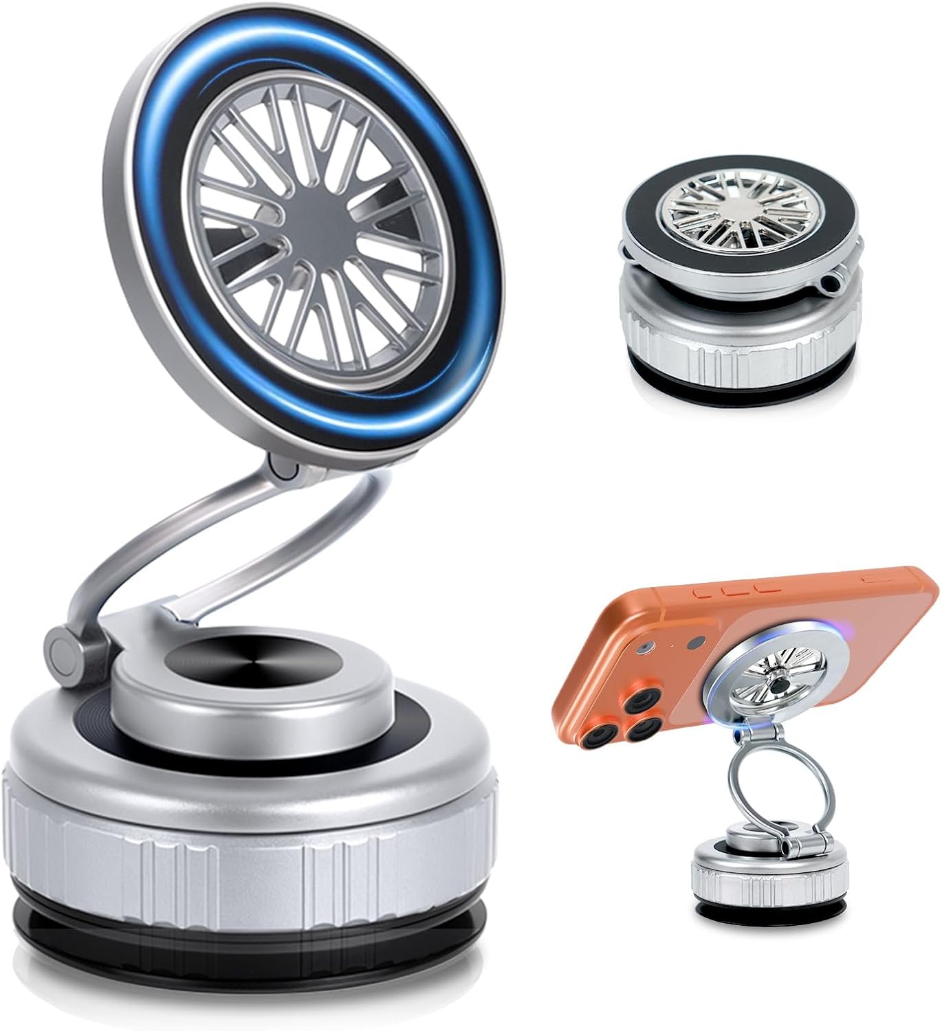 2026 Upgraded 360° Nano Gel Vacuum Magnetic Car Phone Holder,Reinforced Ultra Suction Cup Pocket Size Foldable Phone Mount for Dashboard/Gym/Mirror MagSafe iPhone Air 17 16 15 14 13 12 Pro Max(Silver)