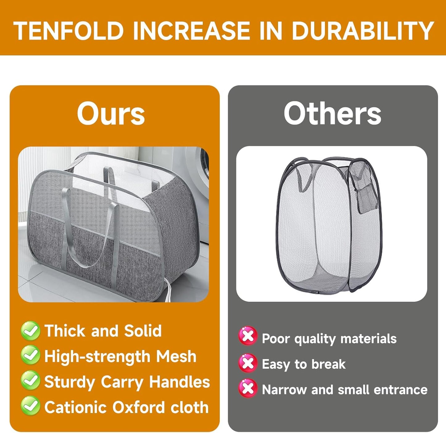 Large Collapsible Laundry Hamper, Gray Oxford Cloth 95L Capacity laundry basket with Handles, Breathable Mesh Design, Sturdy Steel Frame Clothes Hamper with Easy Carry 26.8x12.2x17.7 Inch