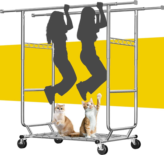 Raybee Clothes Rack Load 630LBS, Heavy Duty Clothes Rack, Rolling Clothing Racks for Hanging Clothes with Wheels, Adjustable & Commercial Garment Rack, 22" D x 75" W x 68" H