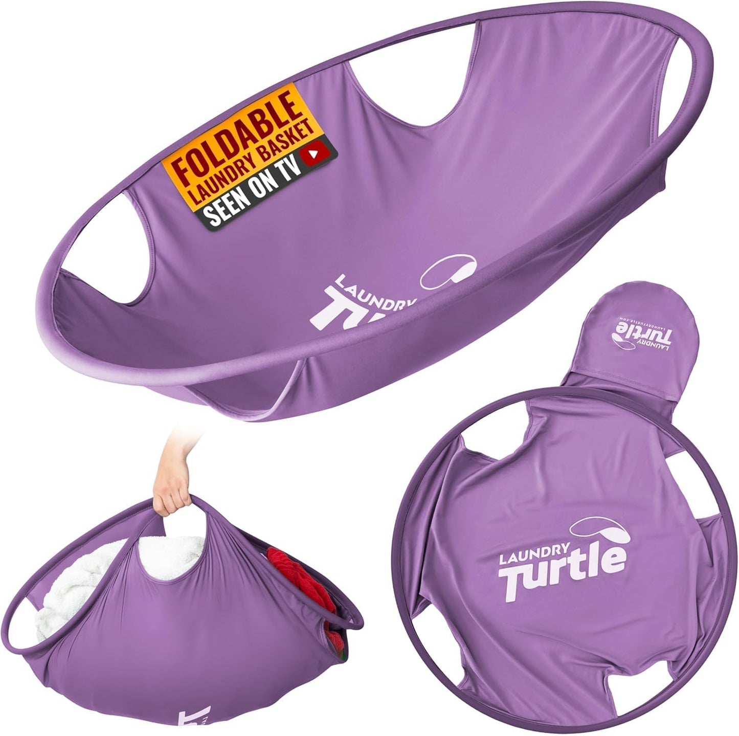 Laundry Turtle Collapsible Laundry Basket | Revolutionary Foldable Laundry Hamper | Innovative Laundry Basket for Dirty Clothes Washing & Dryer Removal Portable Laundry Grabber (Lavender, Large)